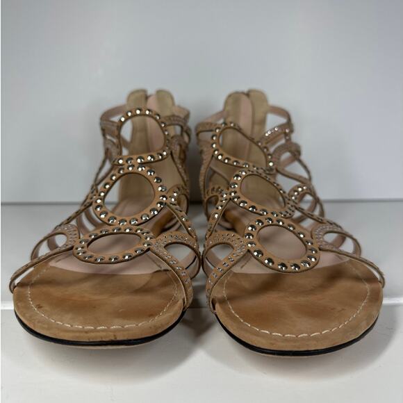 Klub Nico Joella Sandals Flats Leather Tan Size 7 Neutral Zipper Studded Boho - Picture 5 of 10